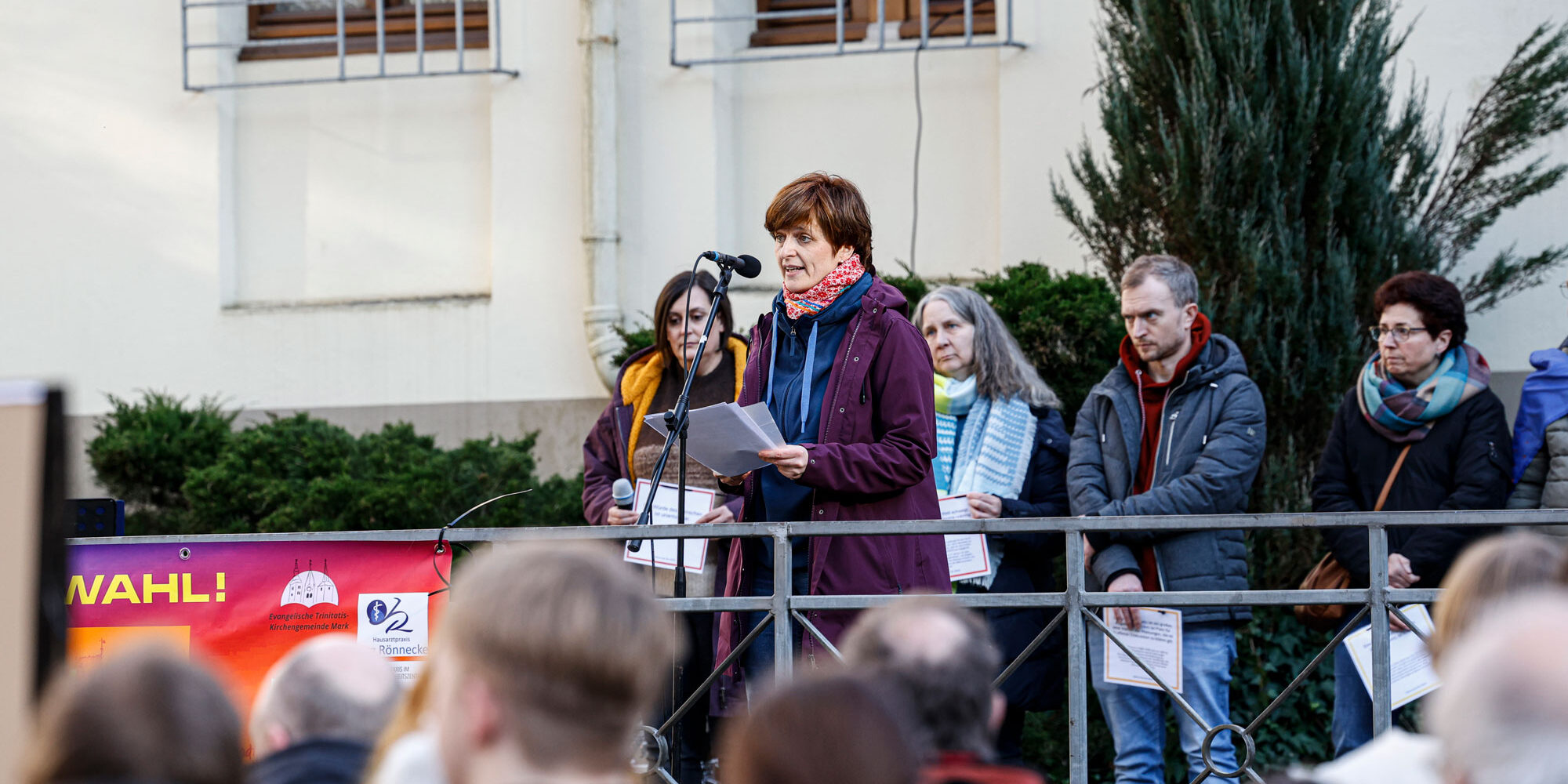 Miriam Rönnecke bei ihrer Rede während der Kundgebung am Bungernplatz Anfang Februar zum Motto