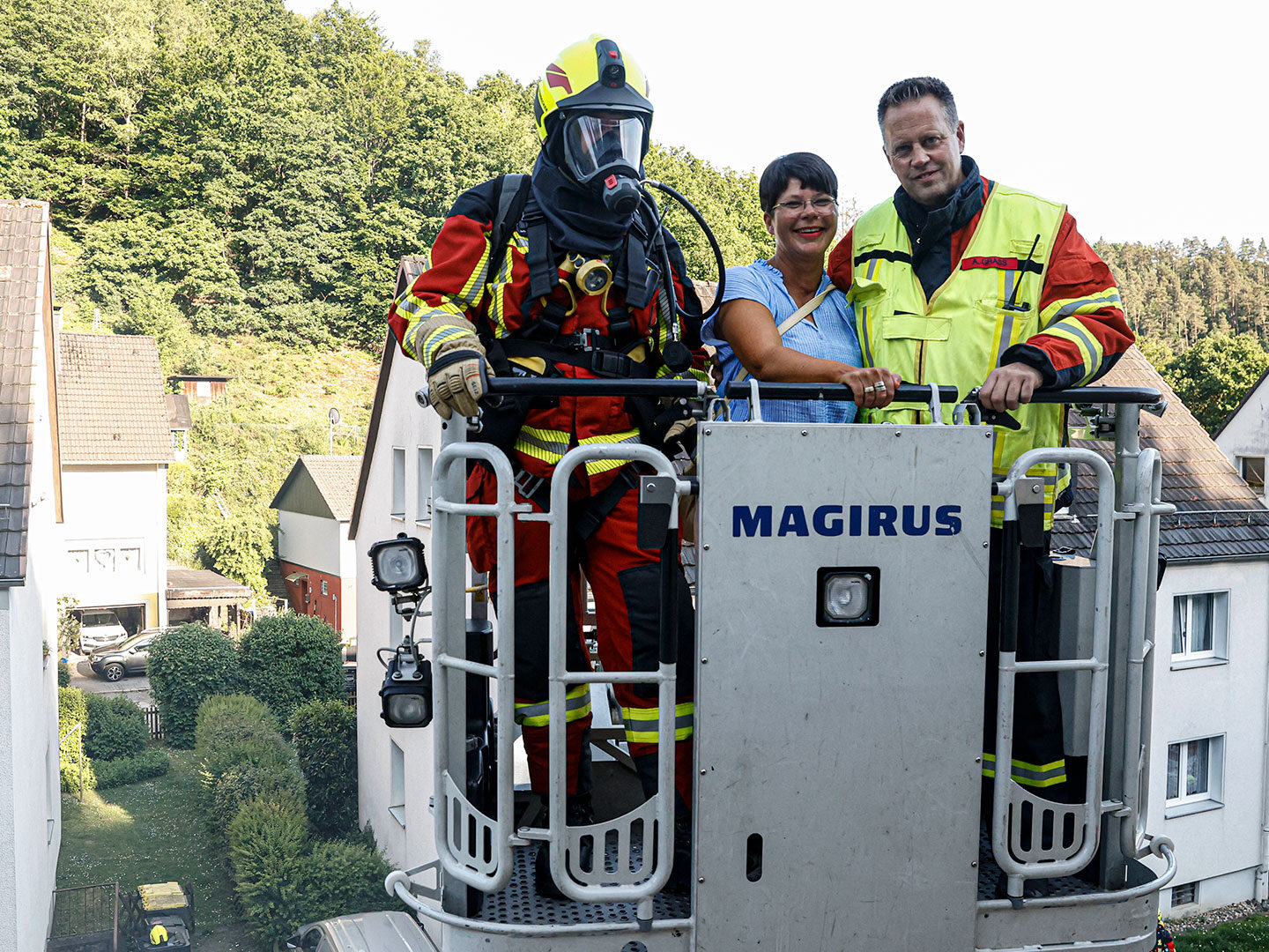 Einsatzkräfte der Feuerwehr Altena bei einer Übung am Steinwinkel.