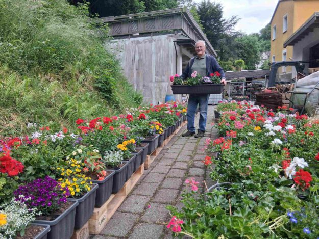 Foto: Ilka Kremer Dieter Steinmann ist einige Tage lang mit der Bepflanzung der Blumenkästen beschäftigt.