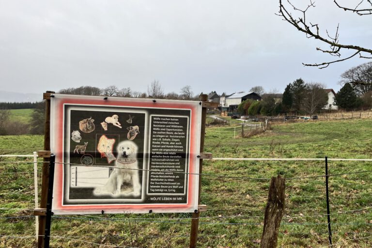 Ein Schild am Rande einer Pferdeweide